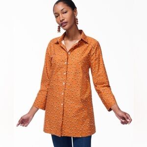Chicos Shirt Womens 2.5 US 14 XL No Iron Orange Floral Stretch Button Down
